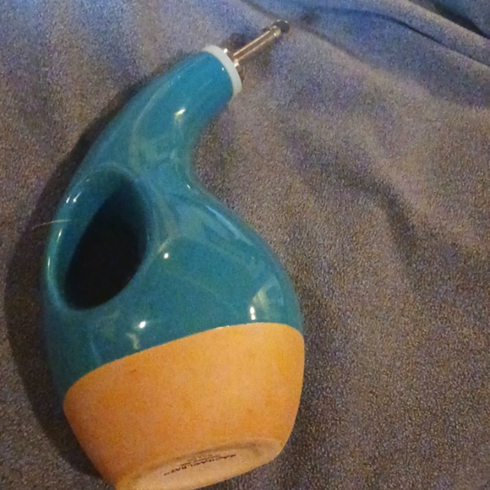 Teal green with beige bottom ive oil dispenser